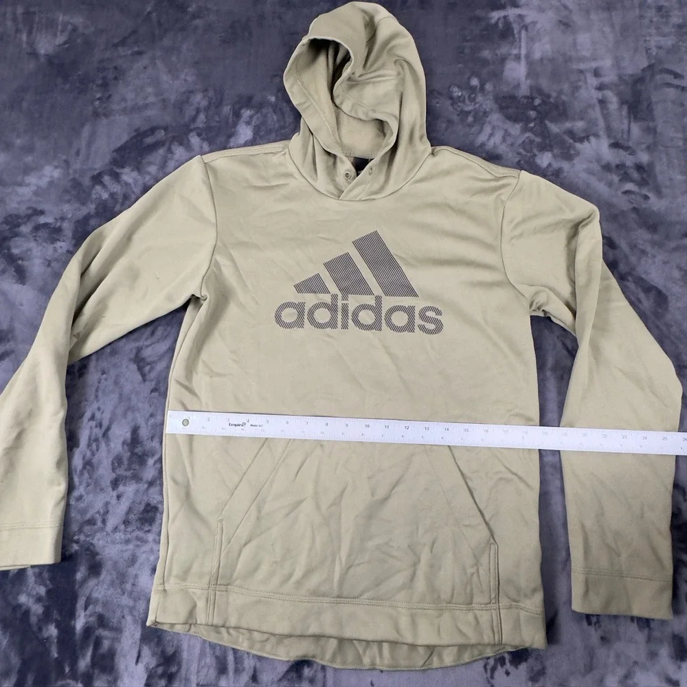 Adidas Hoodie Mens Small Tan AEROREADY Pullover Graphic Logo Sweatshirt